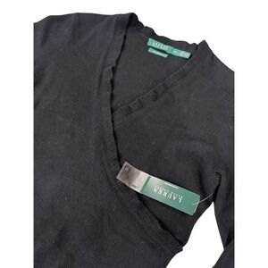 NEW LAUREN RALPH LAUREN 100% CASHMERE FRONT WRAP BLACK PULLOVER SWEATER SIZE XL